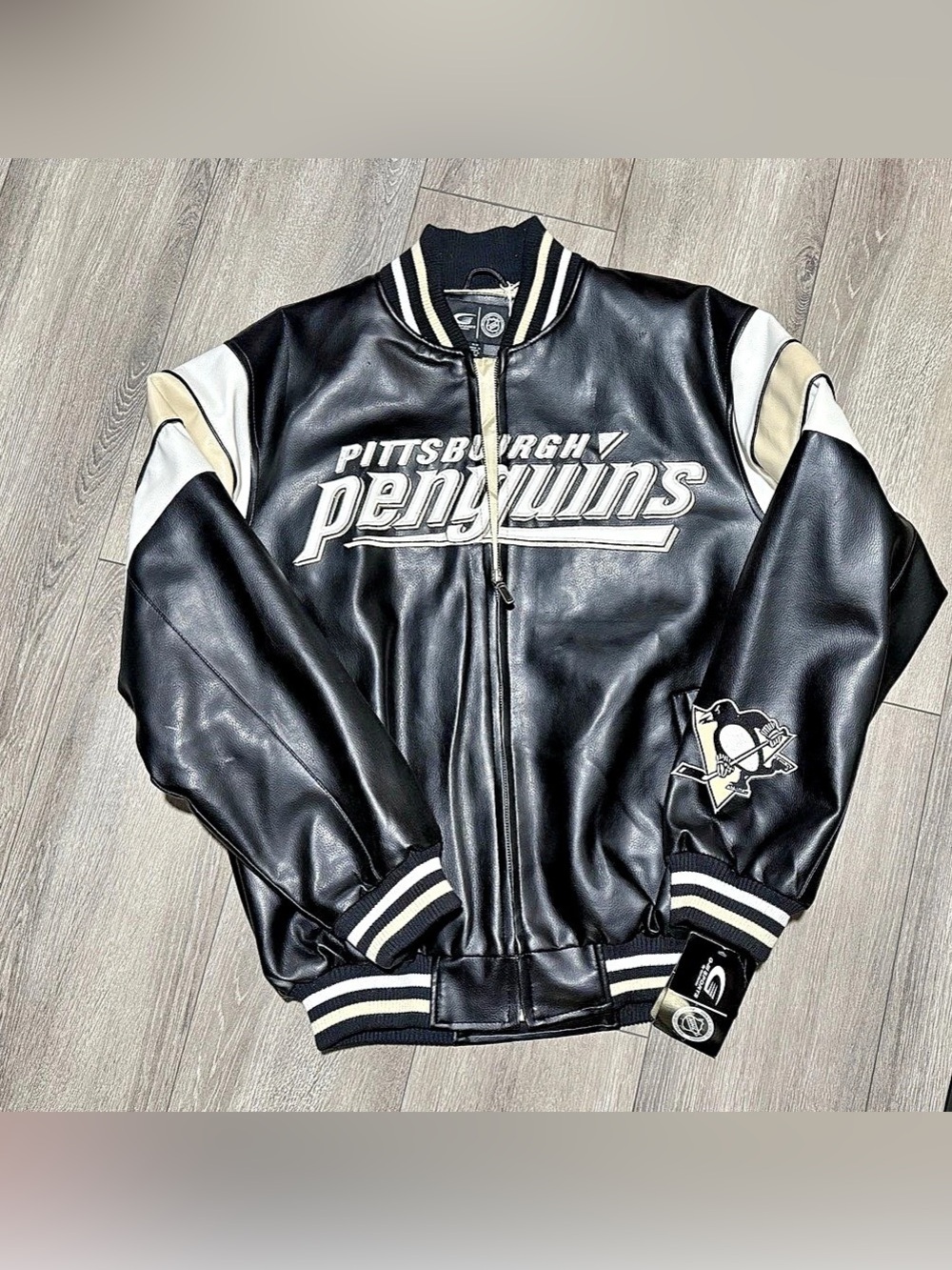 G-III Sports by Carl Banks Pittsburgh Penguins NHL Faux Leather Varsity Jacket